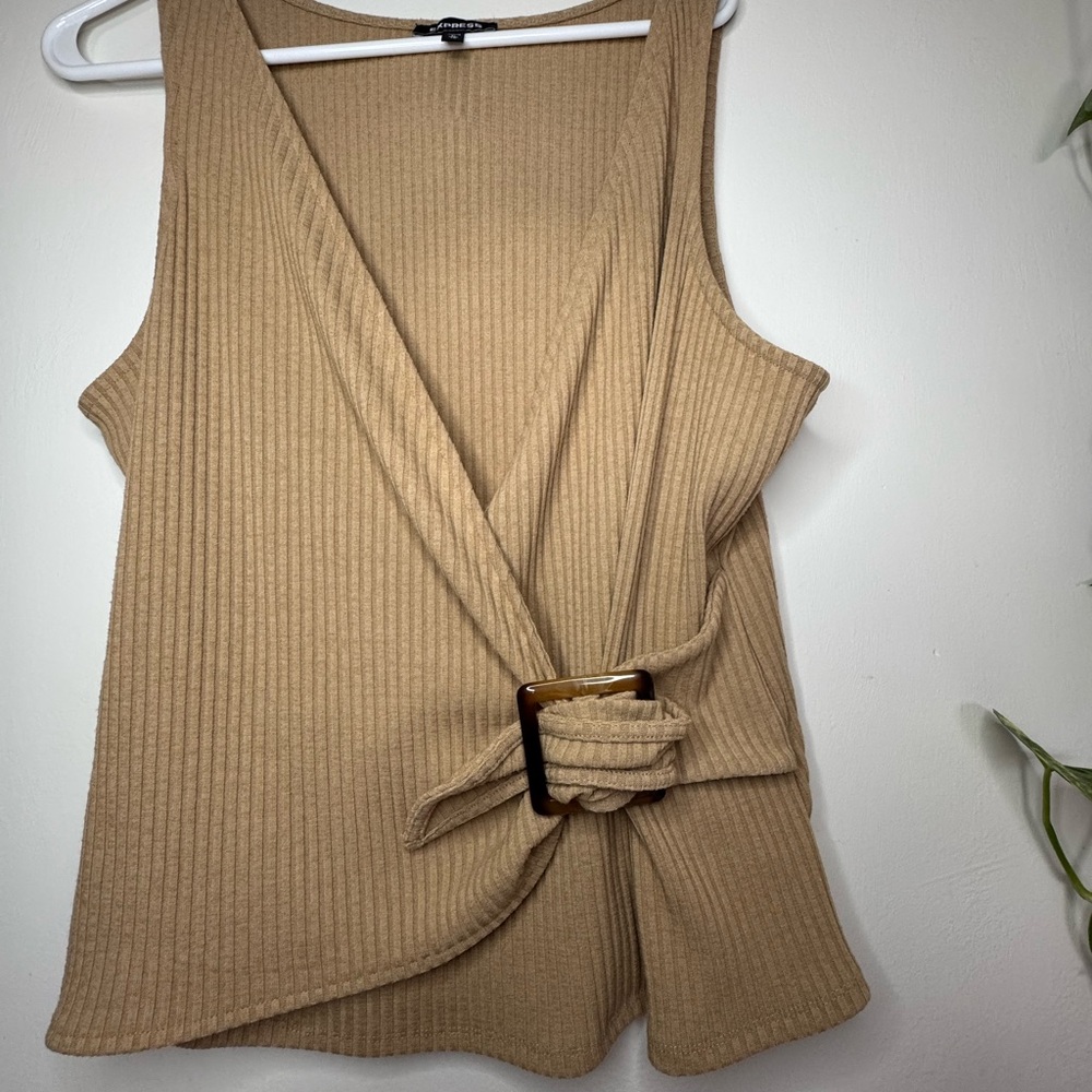 Express Camel Ribbed Wrap Tank Top/Size XL